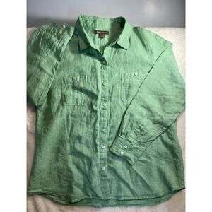 Tommy Bahama Top Women's XL Mint Green 100% Linen Button Up Long Sleeve Casual